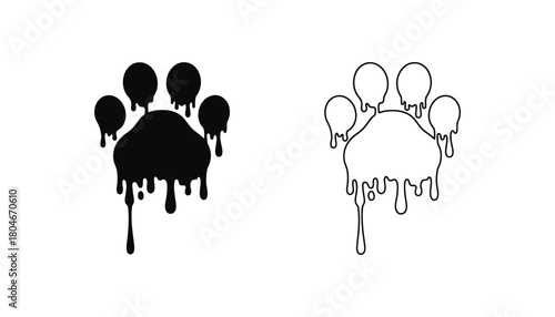 Dripping paw print vector illustration animal pet design art
