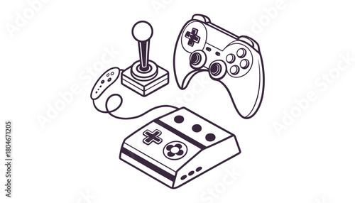 Illustration of retro gaming console joystick and modern controller