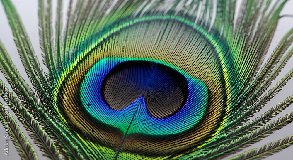 Fototapeta premium Vibrant peacock feather detail showcasing stunning iridescent colors, perfect for elegant designs and artistic projects