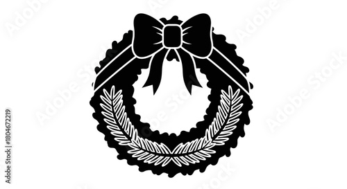 Black and white illustration of a wreath with a bow, symbolizing remembrance or mourning.