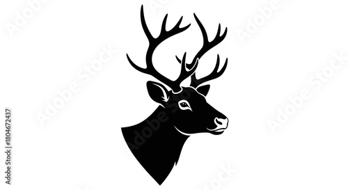 Silhouette of a deer's head with prominent antlers, facing right, against white background.