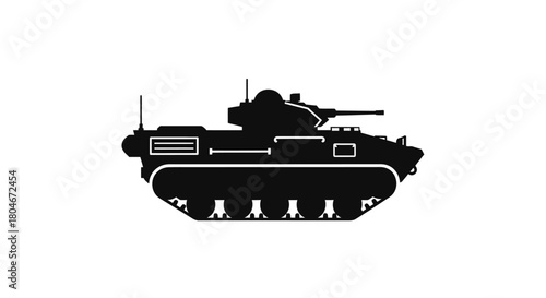 Silhouette of a tank, a military vehicle with tracks and a turret, depicted in black against a white background.