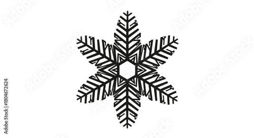 A stylized black and white snowflake design, isolated on a white background.