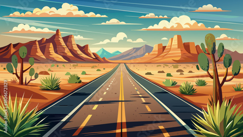 A straight expanse of highway on New Mexico state route 90, north of Lordsburg, south of Silver City through high arid desert with yucca plants
