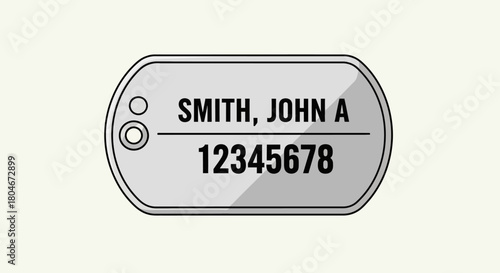 Illustration of a military dog tag with name and identification number.