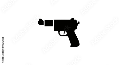 Silhouette of a handgun with a silencer attached, isolated on a white background.