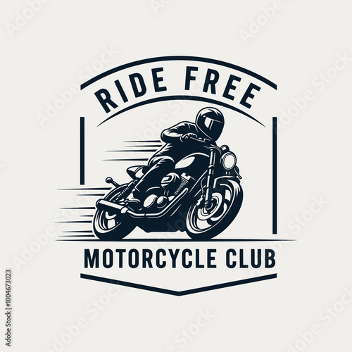 Ride Free Motorcycle Club emblem featuring a rider on a classic motorcycle.