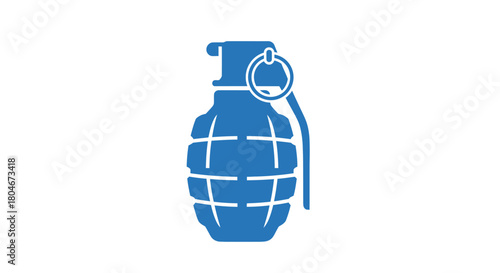 A stylized blue illustration of a hand grenade against a white background.
