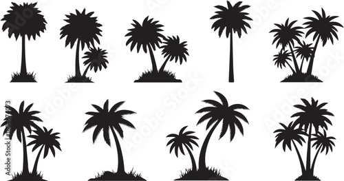 Tropical palm tree silhouettes vector icon set collection isolated on white background