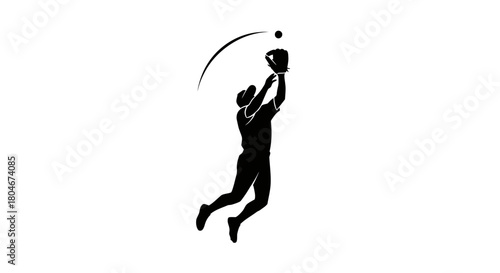 Dynamic silhouette of baseball player making a stunning catch, showcasing athleticism and sportsmanship, ideal for athletic brands and sports illustrations