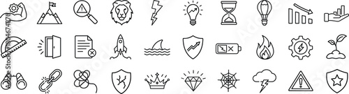 SWOT analysis vector outline icon set. Meaning strengths, weaknesses, opportunities, and threats