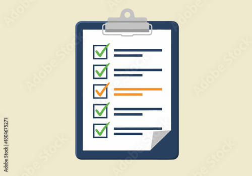 A Checklist or To-Do List With Completed and Pending Tasks Marked by Checkmarks and Orange Lines on a Clipboard