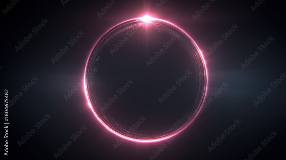 Obraz premium Stunning elegant circular light effect with glowing pink hue and soft beams on a dark background, perfect for sci-fi and modern visual concepts