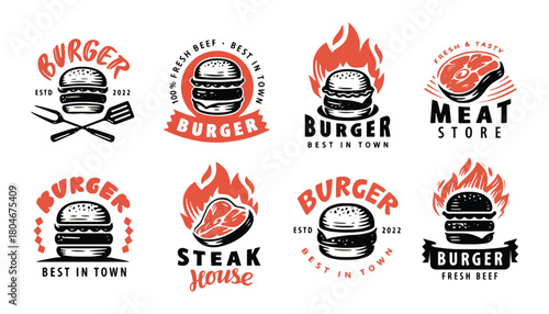 Burger and steak house logo designs for restaurant branding