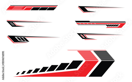 Red and black Sports stripes for sports car, moto, yacht, sportswear, toy icon vector. racing strip, Vehicle sticker symbol. vector illustration.