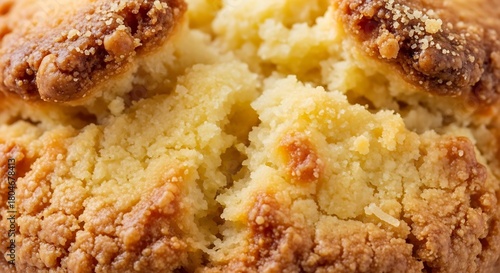 01_Macro detail of Biscoito de Queijo (cheese cookie) texture. Focus on crumb and color.