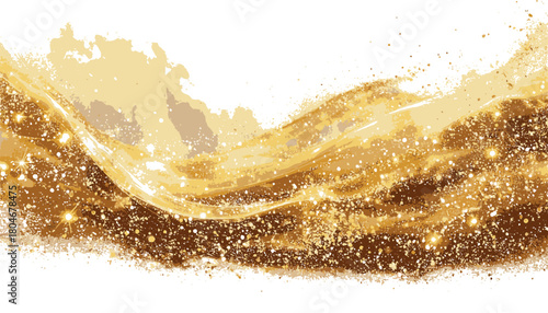 Abstract Golden Swirl with Sparkling Particles and Fluid Motion in Shimmering Artistic Composition