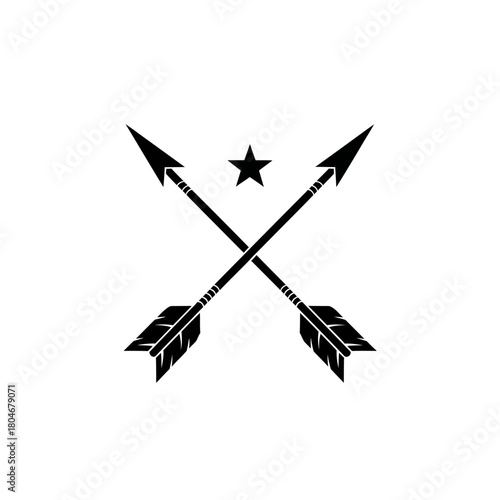 Two crossed arrows with a star symbol icon in black silhouette.
