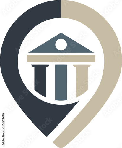 Location pin with building icon for finance and civic services