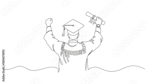 Graduation celebration line art drawing vector illustration