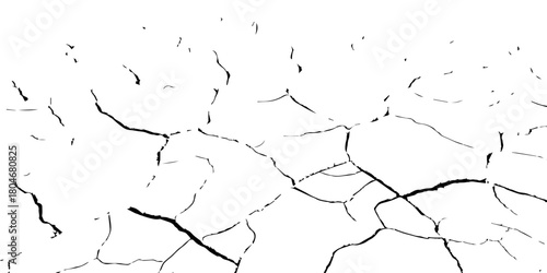 Black and white cracked dry earth texture, drought soil surface pattern, parched land broken ground detail, environmental disaster concept, climate change abstract cracked illustration for design use.