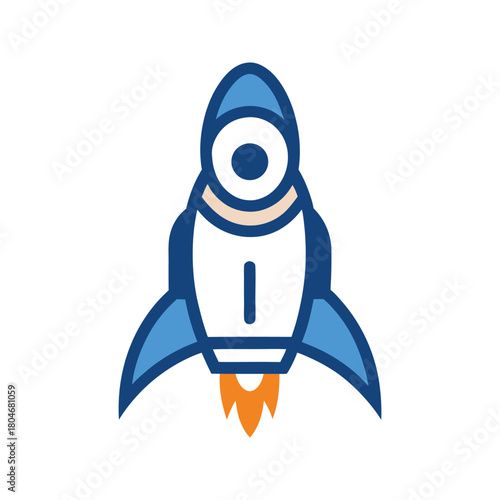 Modern stylized rocket mascot logo icon created for futuristic space themed branding Vector illustration
