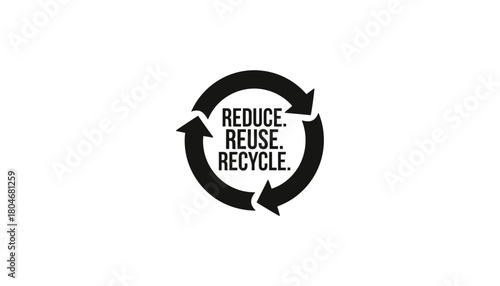 Circular black recycle symbol with reduce reuse recycle text inside it
