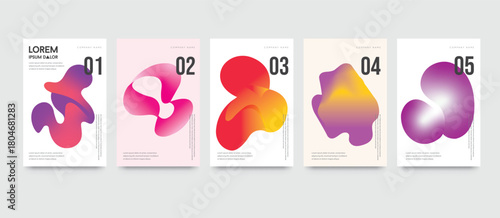 Set of 5 Modern Abstract Flowy Gradient Shape Poster Designs