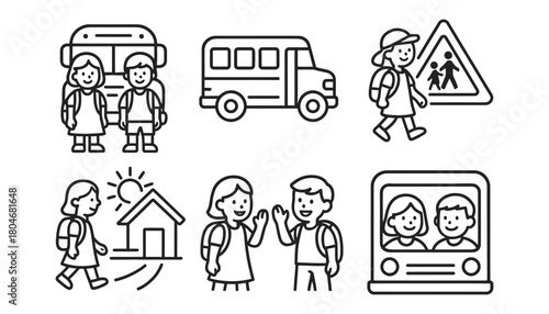 Various black and white school related illustrations in a vector format