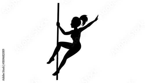 Silhouette of a woman doing pole dance on a white background image