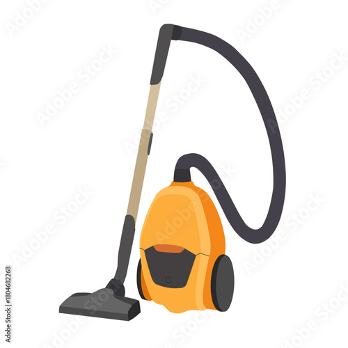 orange vacuum cleaner, housekeeping cleaning equipment vector illustration