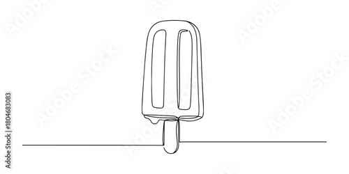 Continuous one line of a fruit popsicle melting slightly, representing cool treats, hand drawn vector illustration.
