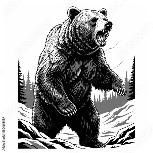 Bear Hunting logo illustration vector image t shirt design