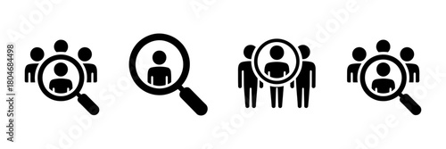 User search and human resources icon set for recruitment, audience targeting, and finding specific individuals in a group or database