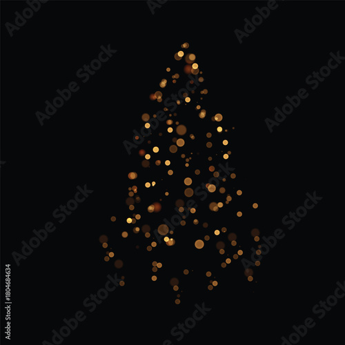 A glowing Christmas tree made of warm lights on a black background for holiday decorations, winter banners, and New Year's compositions. Vector
