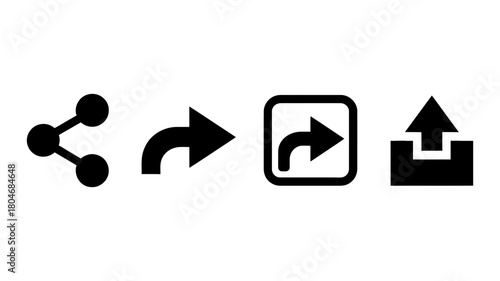 Digital communication icons: share, reply, forward, upload symbols for web, apps, social media, data transfer. graphic user interface elements.