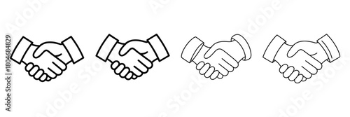 Handshake icon vector set for business partnership, deal, agreement, and greeting. outline style symbols for collaboration and trust on white.