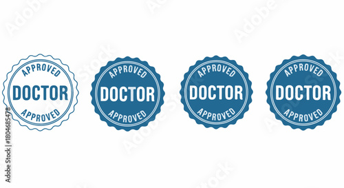 Set of Doctor Approved stamp badges and certification seals on white background