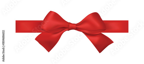 Red shiny ribbon. Vector decorative shiny gift red ribbon with tied bow design element.