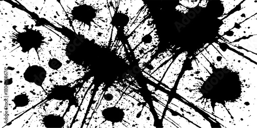 Black and white grunge floral vector illustration with dirty ink splatter texture pattern border