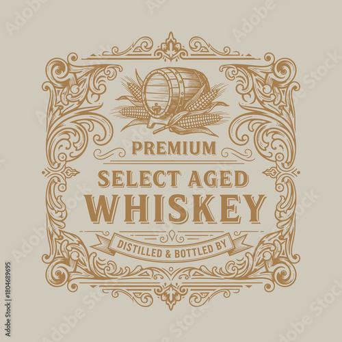 Vintage Whiskey Label Design Premium Select Aged Distilled Bottled.