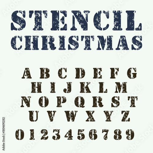 Stencil Christmas is a festive stencil-style font with a grunge effect, ideal for holiday crafts, rustic invitations, vintage décor, Christmas cards, and creative winter typography.