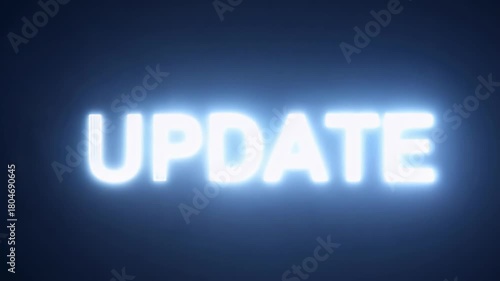 Bright glowing UPDATE text pulses in intensity across five frames, with soft neon light expanding slightly around the letters as the scene transitions through subtle illumination shifts