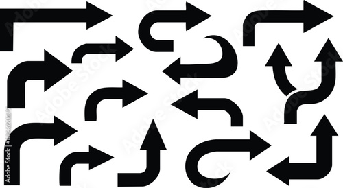 Collection of Black Arrow Illustrations Pointing in Various Directions