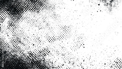 Distressed halftone grunge texture overlay background with grainy effect. Vector, illustration