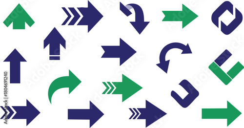 Diverse Collection of Directional Arrows in Green and Blue