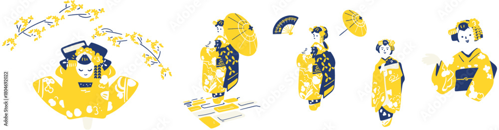 Naklejka premium 京都文化の象徴 舞妓さんの艶姿 インバウンド向けイラスト素材 