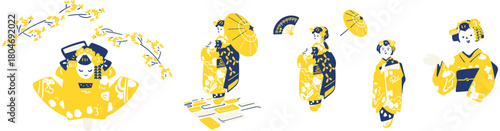 京都文化の象徴　舞妓さんの艶姿　インバウンド向けイラスト素材
