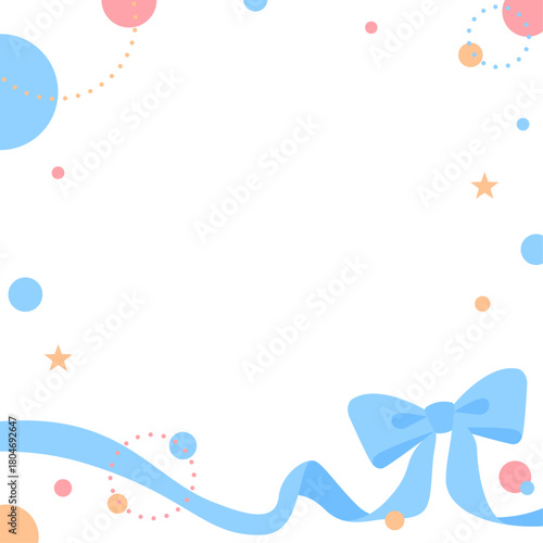 リボンのデコレーションフレーム、円形オブジェクト、ポップなデザイン、正方形サイズ