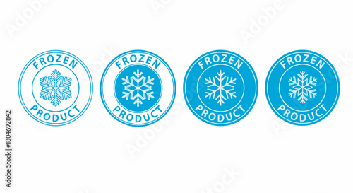Frozen Product Label Icons Set with Snowflake Symbol for Packaging Design